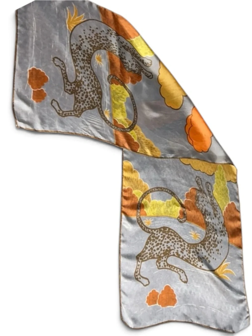Sally Gee Silk Scarf Japan Big Cats Leopard Tiger Hand Rolled WPL 13407 Vintage